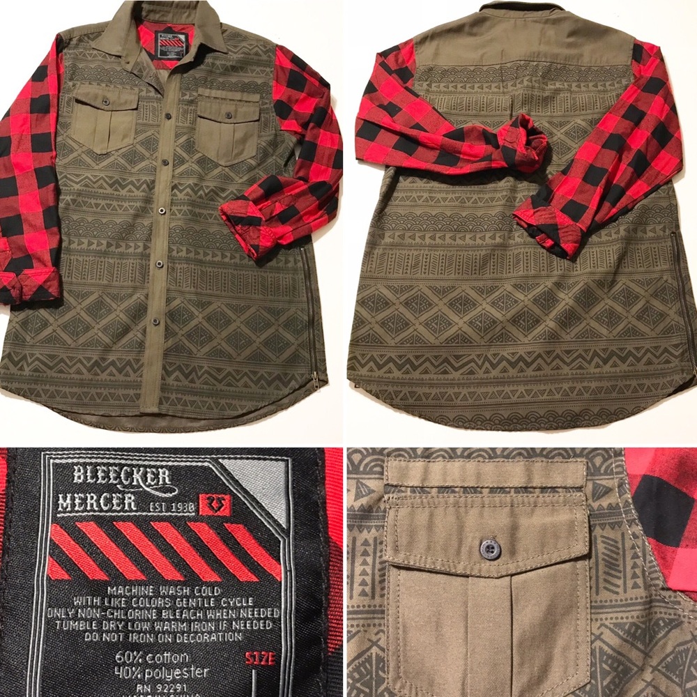 Flannel Long Shirt, UNISEX Large Aztec